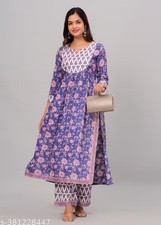 2 PCS Blue Floral Printed Rayon Kurta with Palazzo For Women Pure Cotton Gift