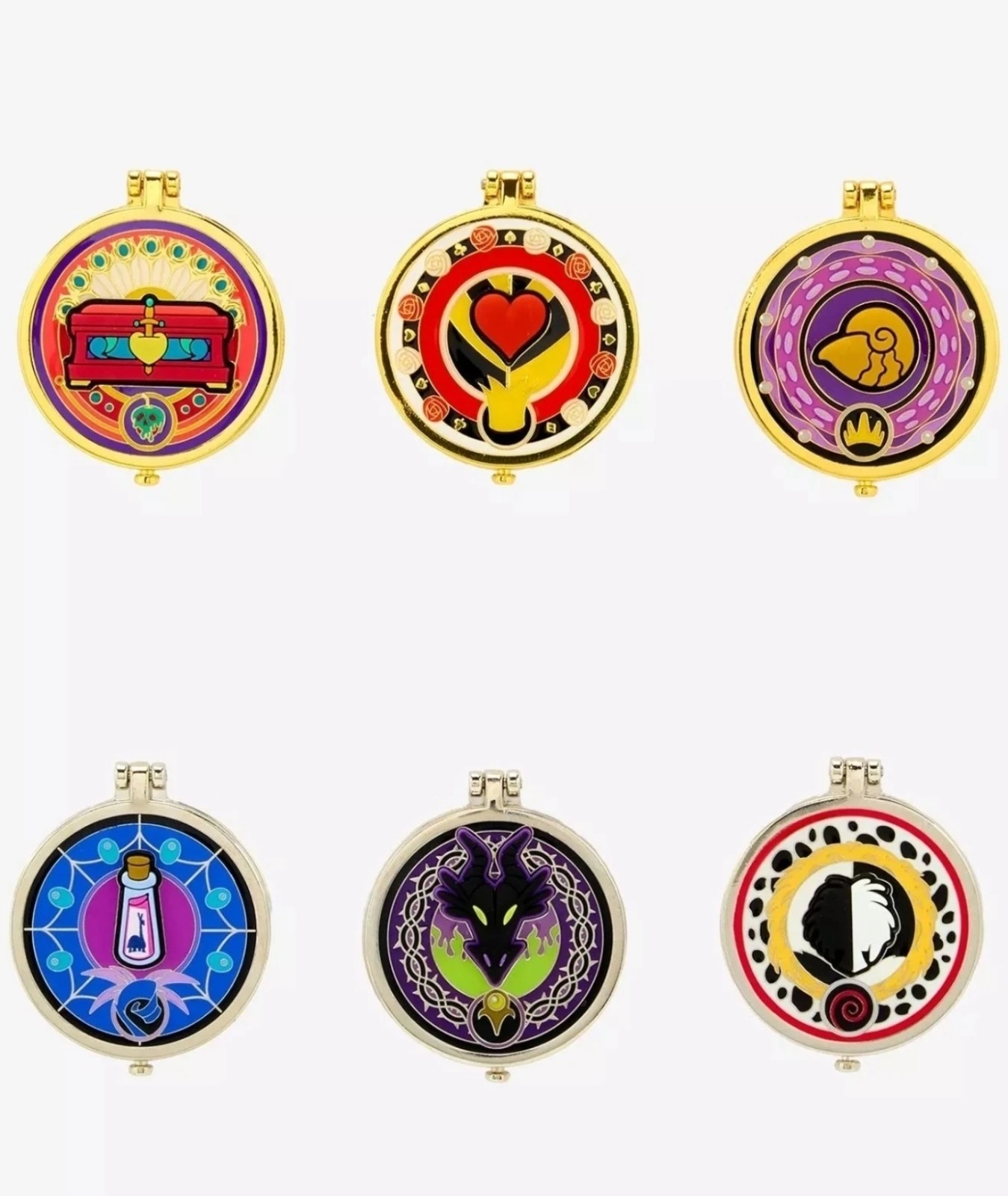 Loungefly Disney Villain Compact Mirror Blind Box Pin - Complete Set of 6 Pins