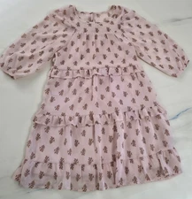 Wonder Nation Girls Tiered  Dress Size M (7-8)Blush Pink/Brown Long Sleeve EUC