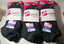18 Pair Peds Ladies Women's Lightweight No Show Socks Queen Size 8-12 Black -NEW