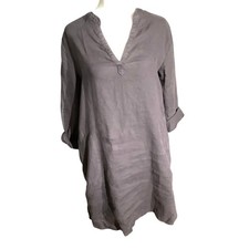 Tahari Black Linen Tunic Dress Women S — V-Neck, Lightweight, Minimalist