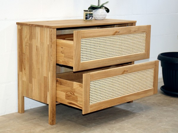 WäSche-Kommode 100X76X45Cm Mit Schubladen Wiener Geflecht Wildeiche Massiv GeöLt-image
