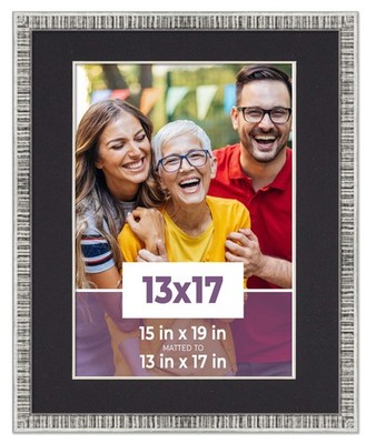 13x17 Frame Silver With Black Picture Mat For 13x17 Photo - Silver 15x19 Frame T