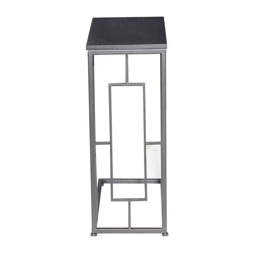 10 in. Black C-Shaped Large Rectangle Wood End Table with Black Metal Base - Picture 6 of 11