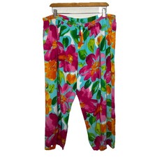 Vintage Jams World Floral Wide Leg Pull On Pants Tropical Hawaiian Large Ae20