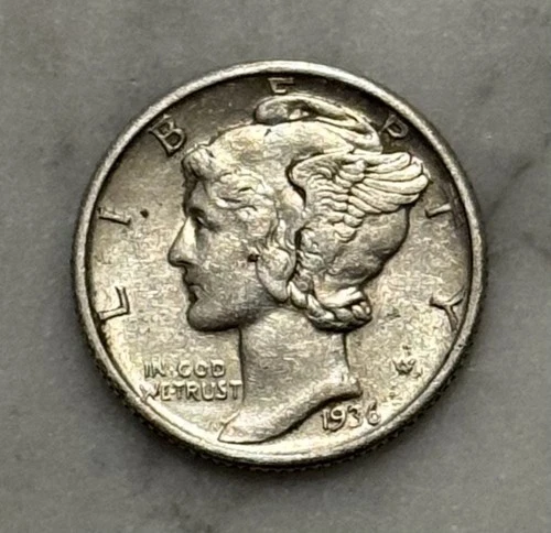 1936-D Mercury Dime - XF - Extremely  - 90% Silver