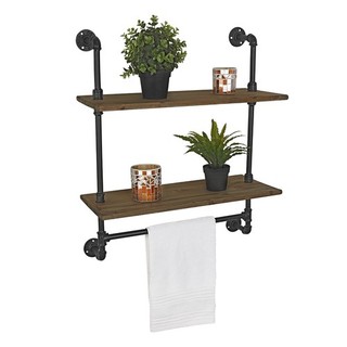 B Ware / Estantería de Pared Estilo Industrial 2 Niveles Madera Tubo Toallero 60 cm 5