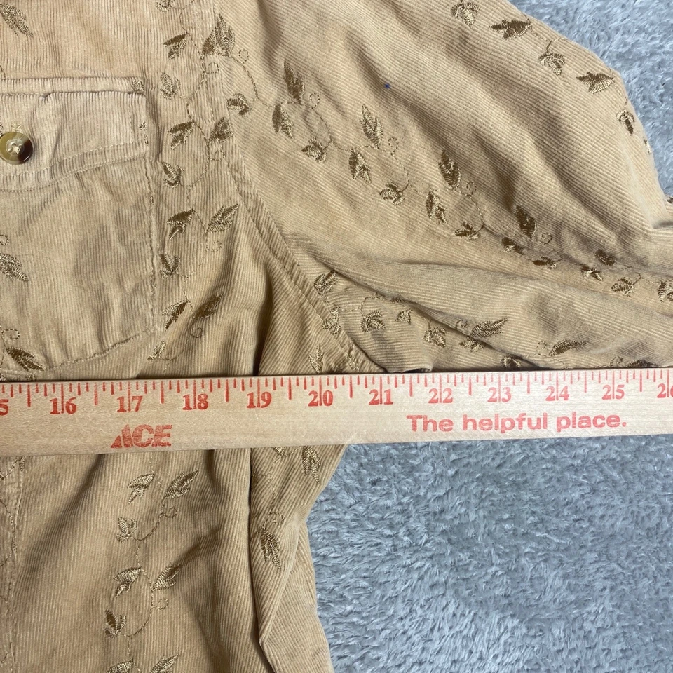 Camisa feminina Duck Head com botões 1X veludo bronzeado bordado Western Cottagecore - Imagem 4 de 4