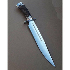 Custom Handmade D2 Steel Bowie Knife with Stag Antler Handle | Hunting Survival