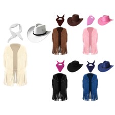Kids Dancewear Halloween Set Hem 3Pcs Carnival Outfit Wild West Scarf Vest Top