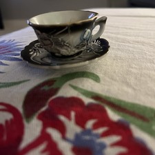 Vintage Miniature Porcelain Scalloped Dragon Tea Cup  Saucer Made in Japan