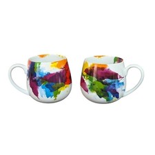 Juego de 2 tazas de porcelana Konitz Alemania acuarela salpicaduras multicolor abstracto