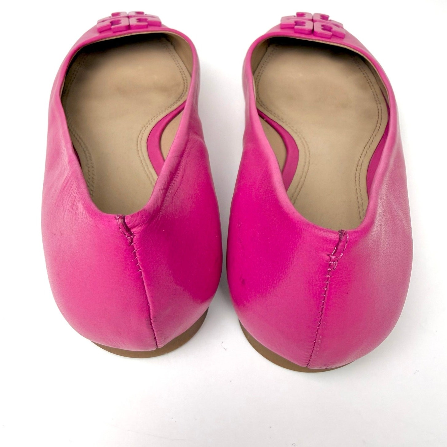Tory Burch Lowell Ballet Flats Round-Toe Magenta Leather with Double T Logo 8.5M thumbnail 9