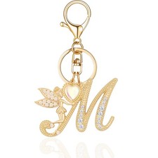 Gold Plated Alphabet Initial Letter Keyring Keychain for Women Girls Crystal Key