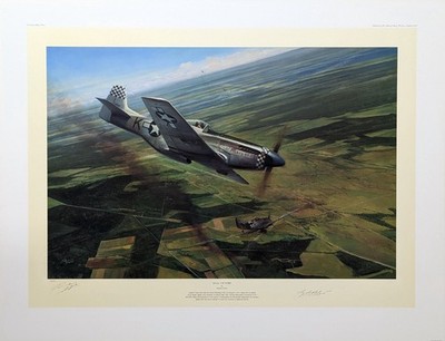 Dual Victory by Richard Taylor aviation art signed by Mustang Ace