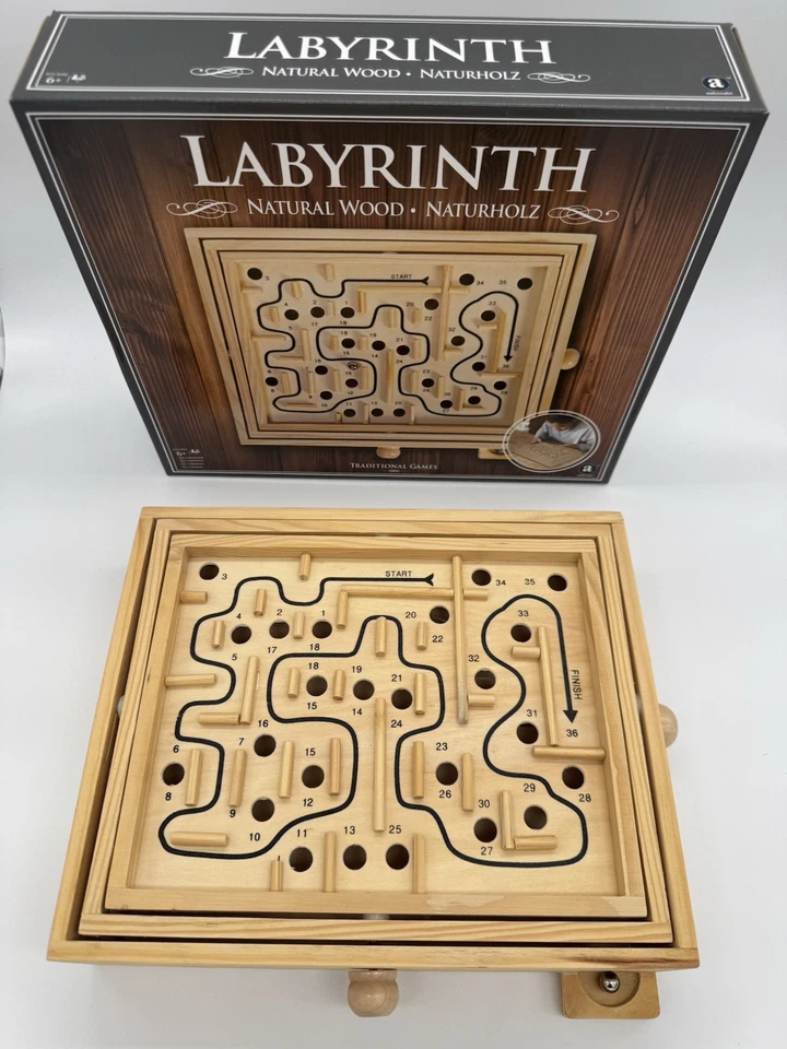Holz Labyrinth Geschicklichkeitsspiel Balancespiel Irrgarten Spiel 1 Kugel - Bild 2 von 4
