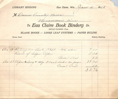 #ad #ad Eau Claire Book Bindery 1928 Eau Claire WI Antique Letterhead Billhead TB3 $13.50