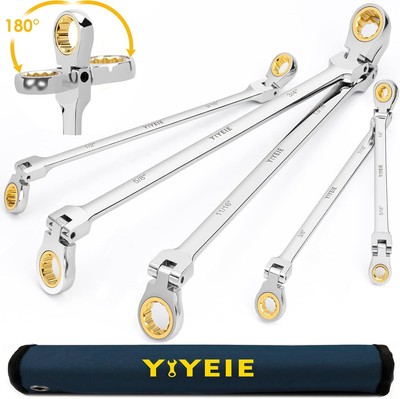 Extra Long Flex-Head Ratcheting Wrench Set, SAE 1/4'' to 13/16'', 5 Pcs 