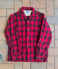 Vintage 50s Sears Pilgrim Men  s Red/Black Plaid Wool Flannel Loop Collar Shirt