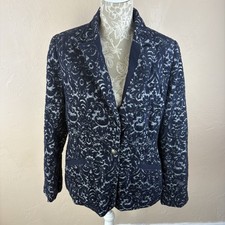 CAbi Jacquard Midnight BlueWool Blazer Jacket Sz 12 Business Fall Winter 109