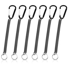 6Pcs Black Fishing Lanyards Heavy Duty Retractable Coiled Lanyard Spring Coil
