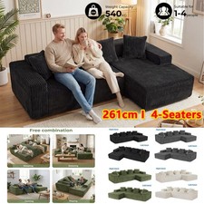 Jumbo Cord L-Shaped Corner Sofa Bed 4-Seater Modular Lounge Sofa with 4 Bolster