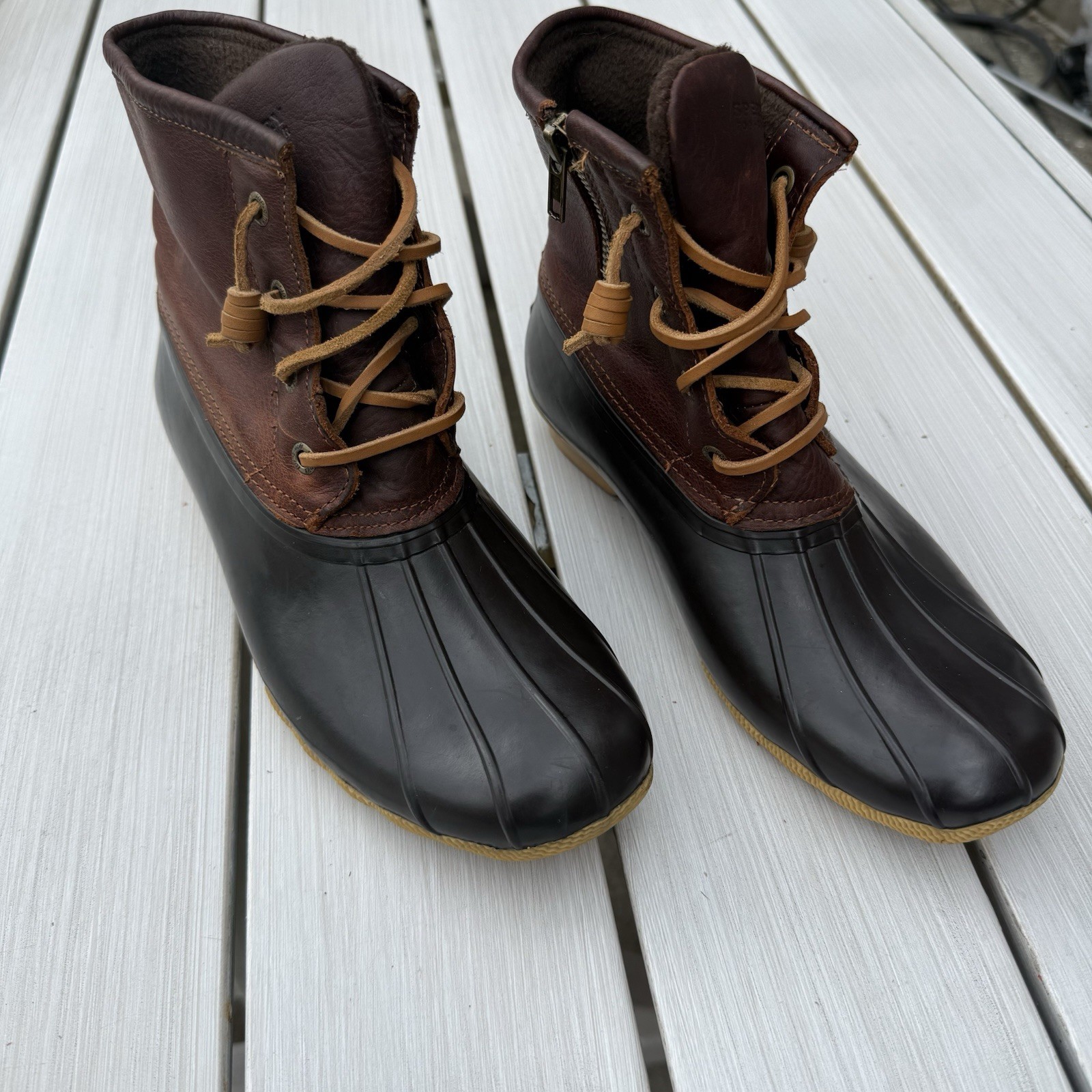 ☔ Sperry Top-Sider Women's 8.5 Saltwater Duck Boots Leather Waterproof Side Zip