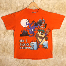 Vintage Taz Looney Tunes Shirt Youth XL Halloween Orange Do I Look Scared 1998