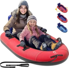 QPAU Snow Sled with Premium Canvas Cover, 2 Person Inflatable Heavy Duty Snow Tu