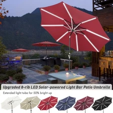 10Ft Solar Powered LED Patio Umbrella with Tilt Crank Aluminum Market Backyard