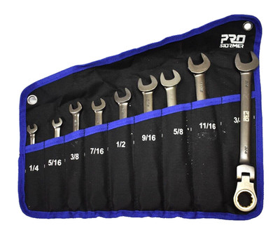 ProStormer 9 Piece Flex Head Ratcheting Combination Wrench Set 1/4'' To 3/4'' SAE