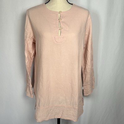 Just Cruzin Cool Clothing Long Sleeve Womens Linen Look Blouse Pink Size Small