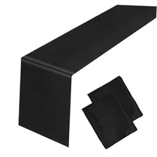 2PCS Satin Table Runner 12 x 108 Inch Long Party 2 PCS-12 x 108 Inch Black