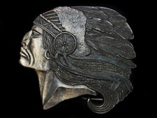 MA13117 VINTAGE 1970s FACE OF INDIAN CHIEF JOSEPH BRASSTONE BELT BUCKLE