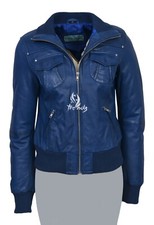 Atlantic Ladies Real Leather Bomber Jacket Blue Short Slim Fit Casual Blouson