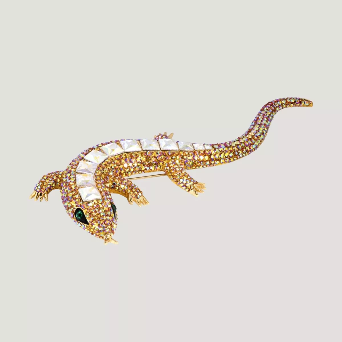 Butler and Wilson Gold Crystal Statement Crystal Running Lizard Brooch New