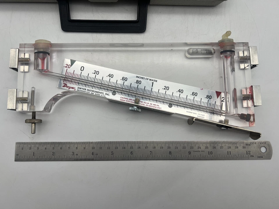 Manómetro inclinado analógico DWYER 102 medidor de velocidad del aire medidor de flujo .20-0-2.0INWC Foto 3 de 4
