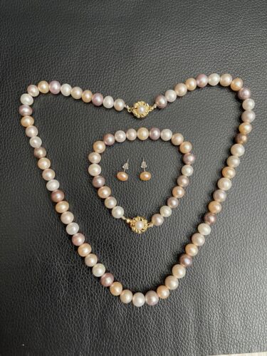 Japan Cultured pearl necklace & bracelet Free gift earrings. Ngọc Trai Nuôi - Picture 1 of 3