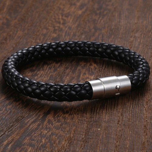 Black Brown Braided Cord Faux Leather Magnetic Stainless Steel Bracelet Necklace - Picture 17 of 22