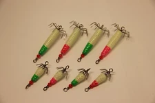 8x Squid Jig -  2/3 and 1/4 oz, east/west coast squid fishing, glow in dark