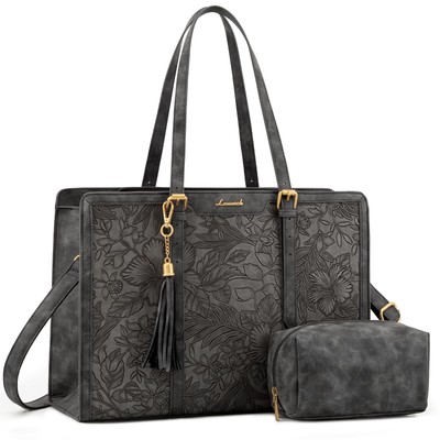 LOVEVOOK Laptop Bag for Women Vintage Leather Work Tote 15.6 inch Large Capac...