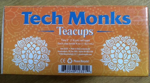 2 TECH MONKS TEACUPS porcelain Archie Mcphee New Boxed Gift - Foto 2 di 4