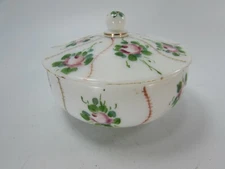 Vintage Handpainted Roses Trinket Box Round Pink Rosebud Hand Painted 31587 