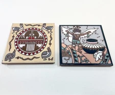 1990 Earthtones Tile 6X6 Hand Glazed USA Southwest Trivet Lot of 2
