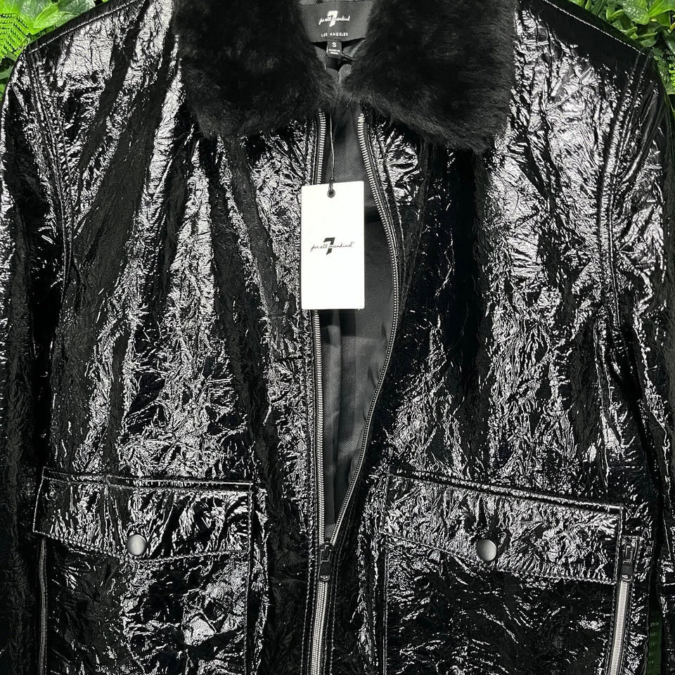 7 FOR ALL MAN KIND Chaqueta Mujer Pequeña Cuero Negro Cuello Piel de Cordero $695 1610 Foto 4 de 4