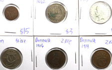 1913 1 Krona Sweden + Denmark Ore Belgium Centimes Lot of 6 World Coins