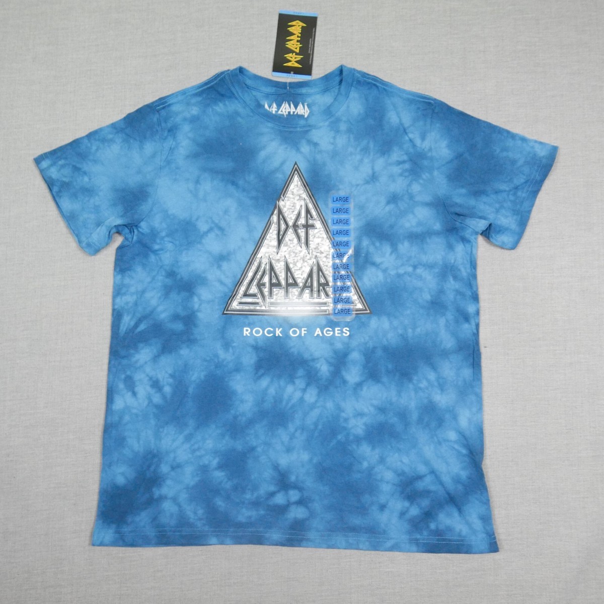Def Leppard Shirt Mens Large Blue Tie Dye Rock of Ages T-Shirt Short Sleeve  NWT