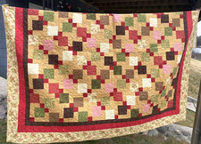 Quilt 82" x 94" Machine  Hand Stitched Signed Multi-Color Burgundy Gold Floral
