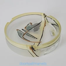 Vintage Transylvania Ashtray Dish Blown Glass Hand Painted Bohemian Signed