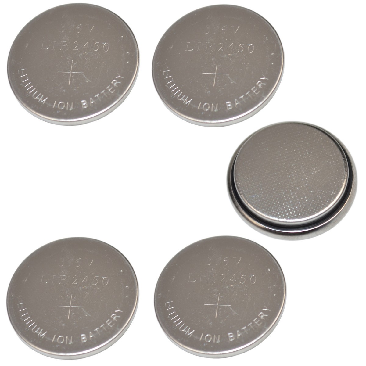 5-Pack LIR-2450 (CR2450) Li-Ion Rechargeable Button Cell Battery